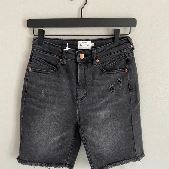 Bohme Black Distressed Midi Shorts Bermuda Shorts - Picture 2 of 6